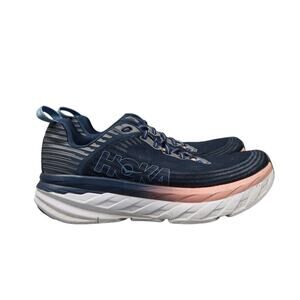 Hoka Shoes Womens 10 Bondi 6 Running Athletic Sport Comfort Cushion Blue Pink